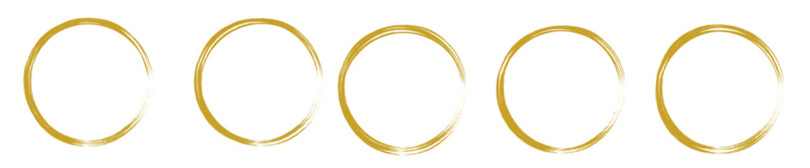 Gold round frame set. Round shape border on white background. Geometric line circle design element. Vector illustration.