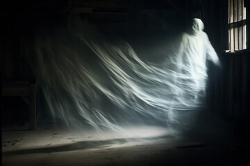 Ghostly figure disappearing into thin air. Halloween theme background