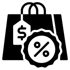 price tag on shopping bag black solid icon