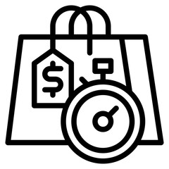 time discount on shopping bag black outline icon - 670341382