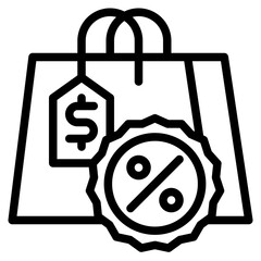 price tag on shopping bag black outline icon - 670341384