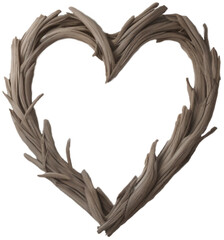 Proportionate Driftwood-Root Heart Frame, Rustic Isolated Wreath - obrazy, fototapety, plakaty