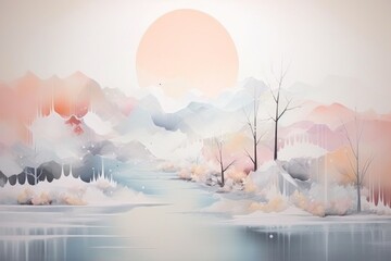 Soft pastel tones blending harmoniously in an abstract winter scene.