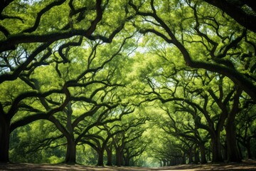 Towering oak trees forming an impressive canopy