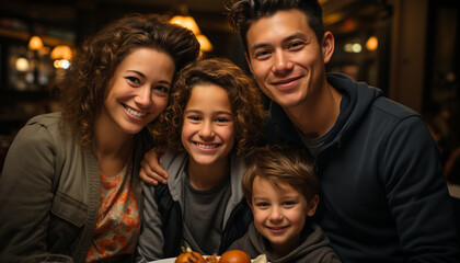 Fototapeta premium Smiling men and women, cheerful family, bonding, love, happiness generated by AI