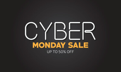 cyber monday sale lettering design with black gradient background perfect for banner, poster, templates, cards.