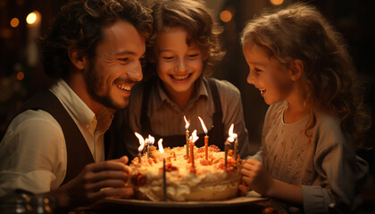 Obraz na płótnie Canvas A cheerful family celebrates a birthday with love and joy generated by AI