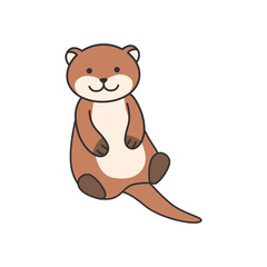 Cute otter cartoon icon on white background. Vector illustration.