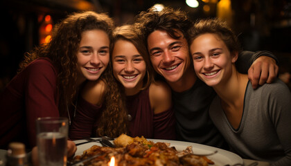 Group of young adults enjoying a cheerful night at a bar generated by AI