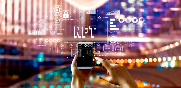 NFT theme with big city lights at night