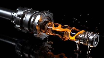 crankshaft on a black background in oil grease, a new car spare part, fictional computer graphics