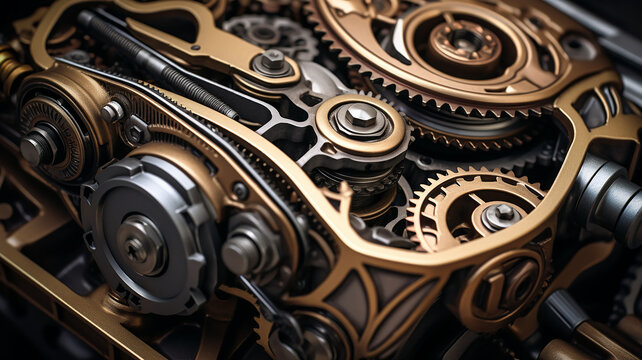 gears replacement of the timing belt in the engine, abstract background texture of the mechanism of the car engine fictional graphics