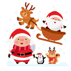 christmas tree with santa claus, santa claus set, santa claus and snowman