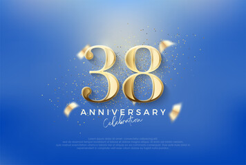 Elegant number 38th with gold glitter on a blue background. Premium vector for poster, banner, celebration greeting.