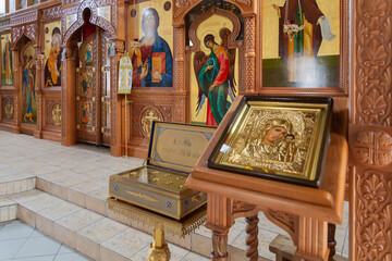 A modern church in honor of the wonderworker St. Sergius of Radonezh in the urban-type settlement...