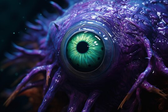 purple fish green eye long tentacles deep central close eyes magic gathering depicted illustration