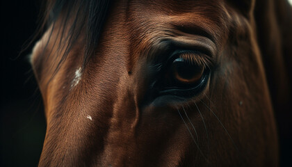 Beautiful horse grazing in a meadow, looking at the camera generated by AI