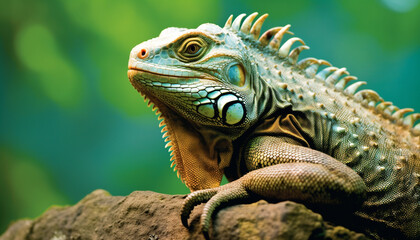 Obraz premium A cute lizard on a branch, looking at the camera generated by AI