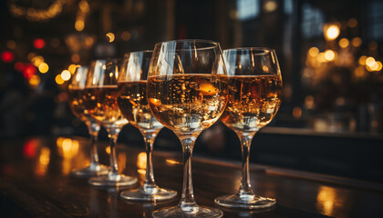 Luxury wine bar celebration of elegance, pouring sparkling champagne generated by AI