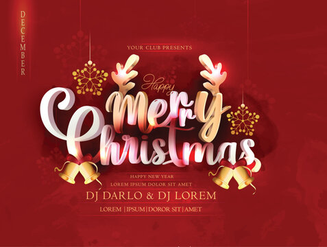 merry christmas and New Year hand lettring background  with christmas tree ,Vector Illustration.
