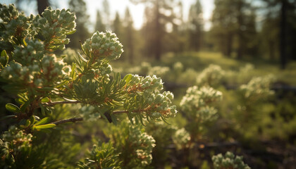 Freshness of springtime in the evergreen forest, nature beauty surrounds generated by AI
