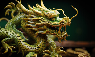 Fototapeta premium Wooden Chinese dragon of green color