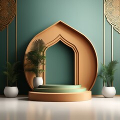 Islamic Background With Podium Display Product Stage - Generative Ai