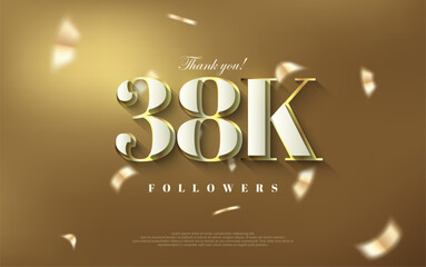 Thank you 38k followers background, shiny luxury gold design.