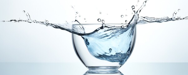 Fresh soft water element flows from glass cup on white background Generative AI - obrazy, fototapety, plakaty