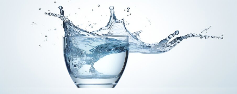 Fresh soft water element flows from glass cup on white background Generative AI