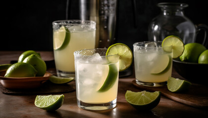 Refreshing mojito cocktail with lime, lemon, and mint leaf garnish generated by AI