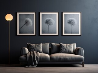 Framed photo in dark grey wall, in the style of moody color schemes.
