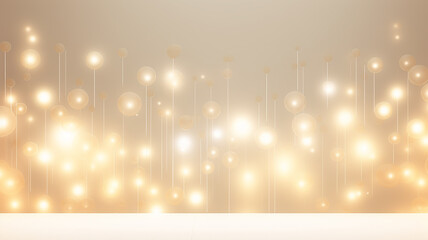 a lot of burning bulbs and glowing lights, an abstract festive banner background, a podium for a new product