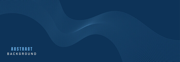 Vector data technology background. Dotted halftone waves connecting dots and lines on a blue background.
