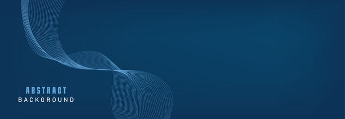 Vector data technology background. Dotted halftone waves connecting dots and lines on a blue background.
