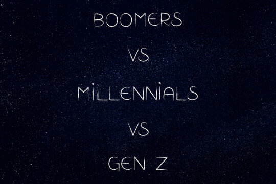 boomers vs millennials vs gen z text, generations in society