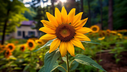 Fototapeta premium Sunflower, nature vibrant beauty, blossoms in the summer meadow generated by AI