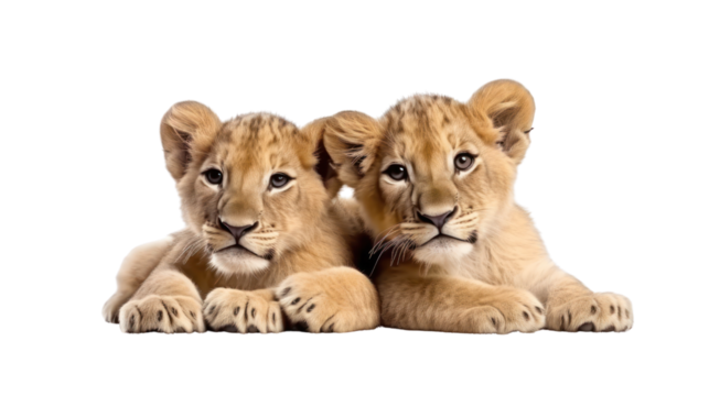 two kid lions on the transparent background