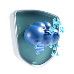 snow and cloudy weather with shield background 3d illustration