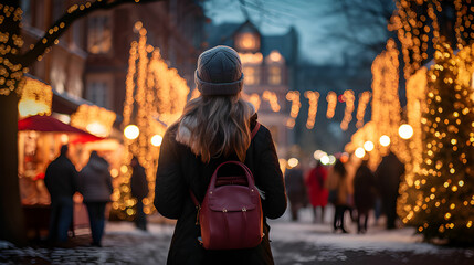 Browsing Christmas market stalls.