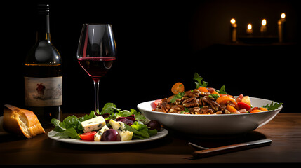 wine and vegetables.