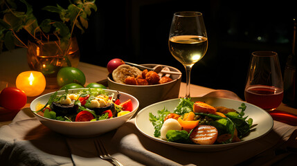 christmas table setting with champagne.