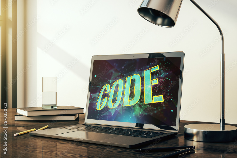 Fototapete creative code word hologram on modern computer monitor, artificial intelligence and neural networks 
