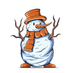 Snowman cartoon comic style graphic transparent for clipart and coloring book