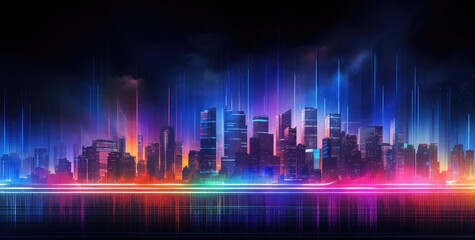 Some colorful lines going into space, in the style of futuristic urbanity.