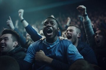 Blues supporter celebrates his score. - obrazy, fototapety, plakaty