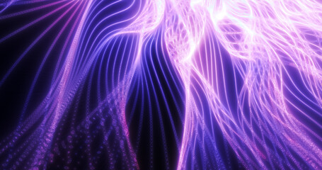 Energy abstract purple lines from dots and waves from magic and electricity background