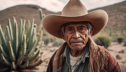 Fototapeta premium Smiling cowboy farmer, confident, outdoors, looking at camera generated by AI