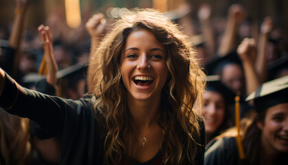 Young women enjoying a cheerful night out, smiling and laughing generated by AI