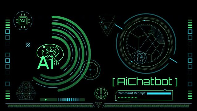 Animated infographics on the theme of AI chatbot and cognitive computing.